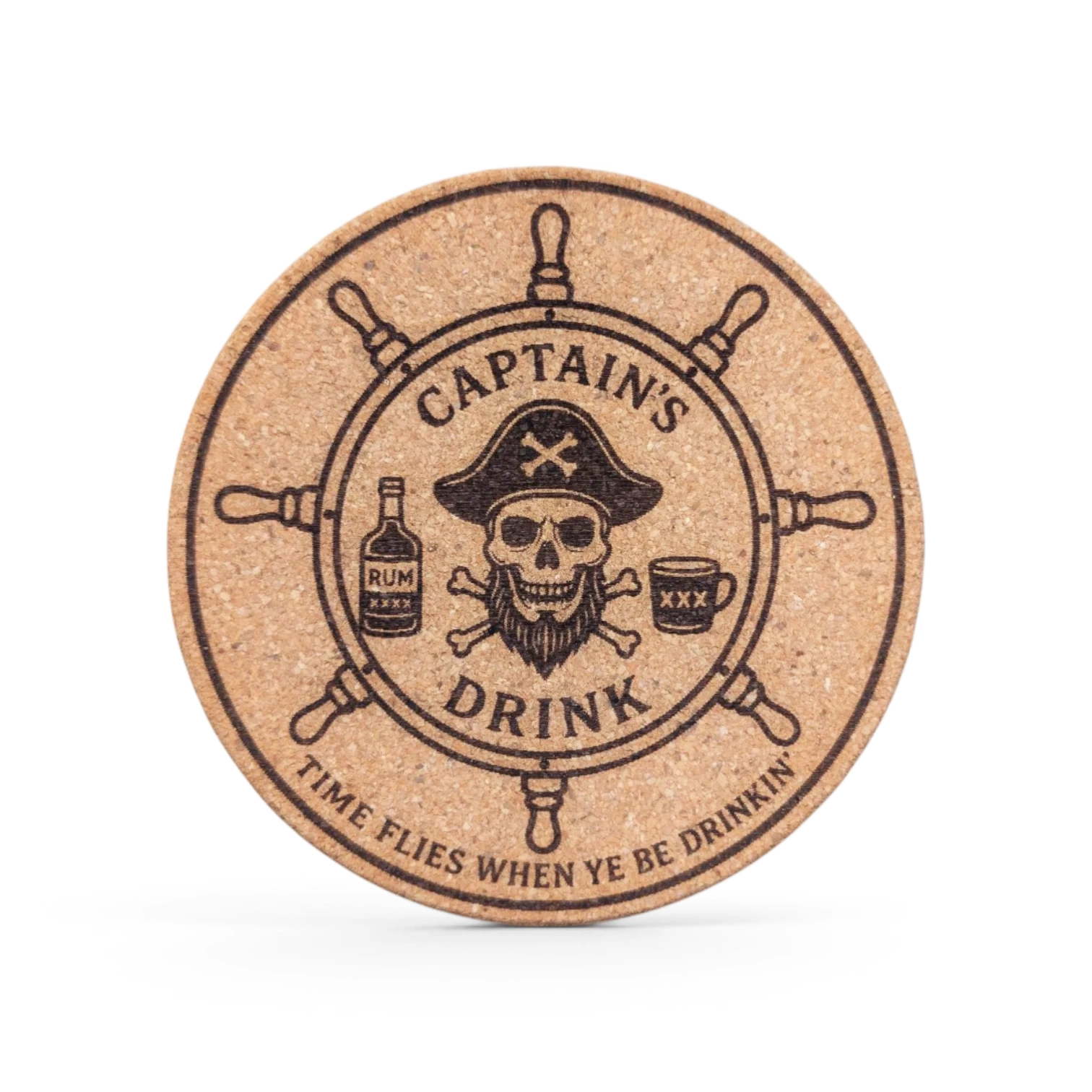 Captain's Drink | 4pk Cork Coasters - custom laser engraving by Get Lasered